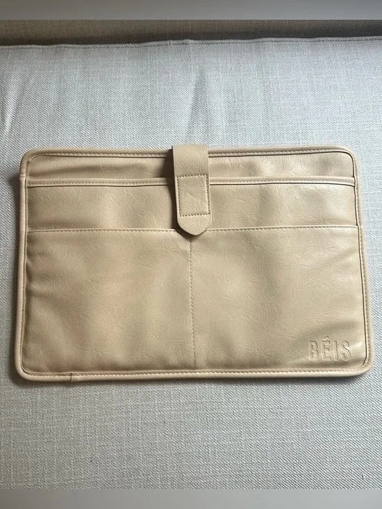 BEIS Taupe Faux Leather Laptop Sleeve with Embossed Logo