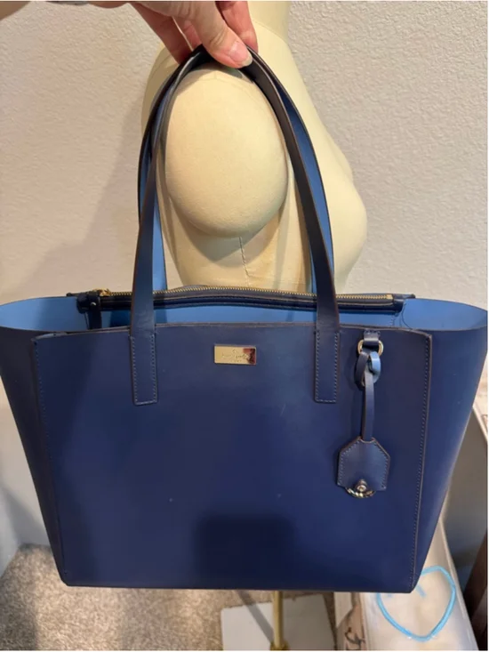 Women's Kate Spade Navy Blue Leather Tote Bag