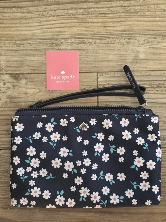Kate Spade Navy Floral Medium Double Zip Wristlet