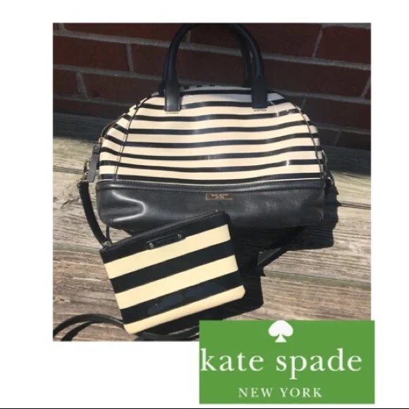 Kate Spade Chelsea Park Dome Satchel Matching Wristlet Stripe Set