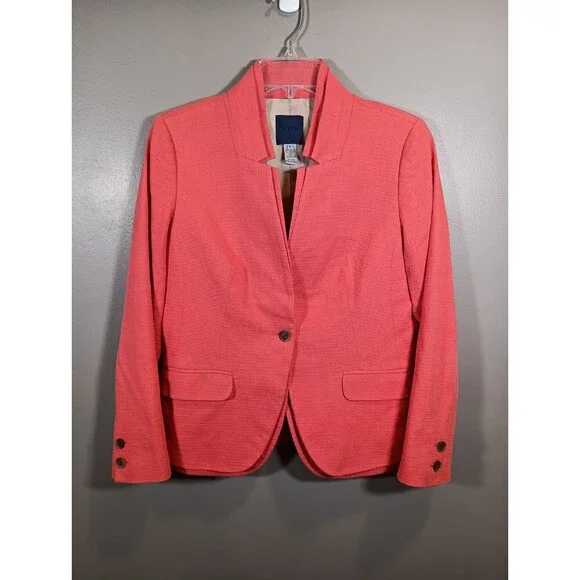 J. Crew Pink Cotton Pink Double Layer Single Button Blazer Jacket Womens Size 4