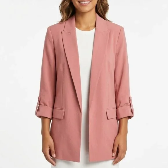 SIMPLY VERA Vera Wang Coquette Pink Roll-Tab Open Front Relaxed Blazer L