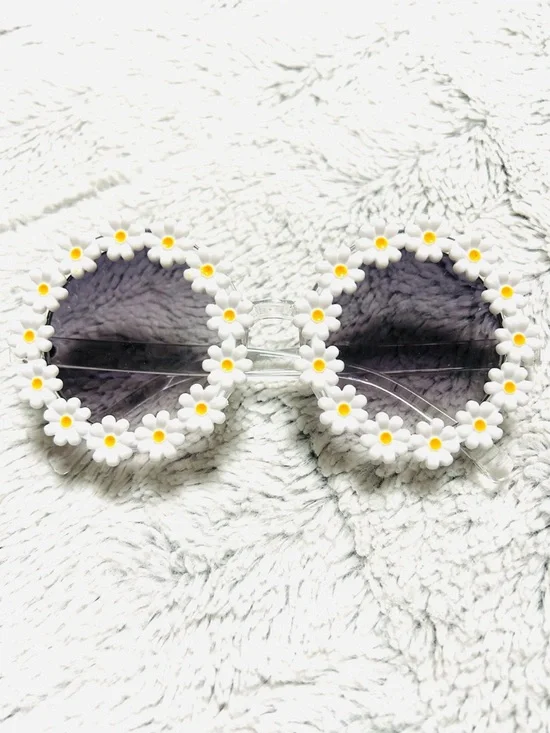 Daisy Round Sunglasses Floral Design for Costume Parties, Festivals, Retro, Gift