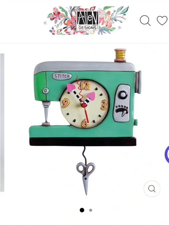 Mint Sewing Machine Wall Clock with Pink Accents