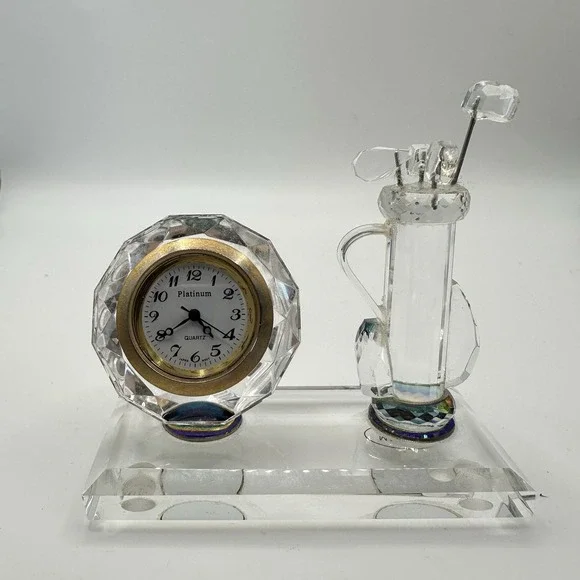 VTG Quartz Crystal Glass Clock Mini Golf Bag 2 1/2
