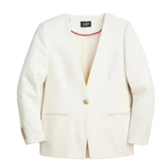 J Crew Collection Alfie Collarless Blazer Cotton Bouclé Relaxed Fit sz 4 White‎
