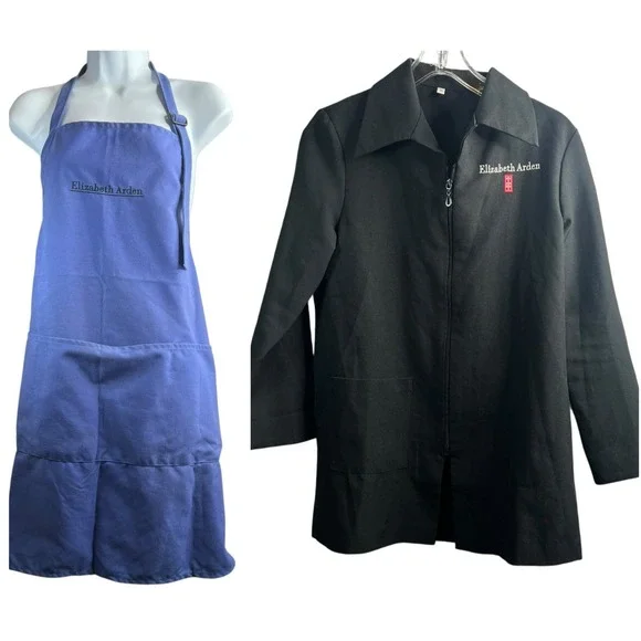 Lot/2 ELIZABETH ARDEN Jacket & Apron SMALL Uniform Top Pockets Cosmetics Counter