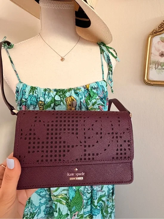 kate spade Plum Laser-Cut Crossbody Bag with Gold Logo
