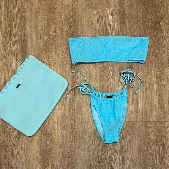Triangl Swimwear Aqua Blue Strapless Bikini Set with Matching Pouch
