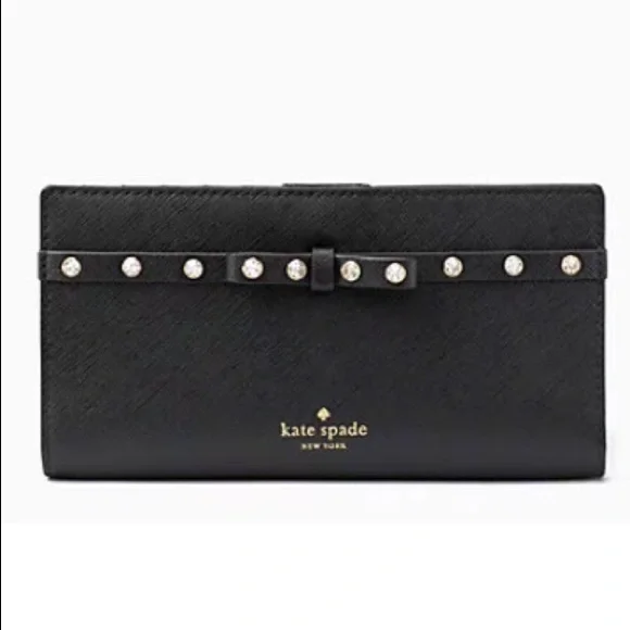 NWT KATE SPADE STACY LAUREL WAY BLACK JEWELED WALLET
