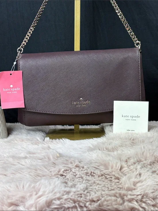 Kate Spade Laurel Way Greer Saffiano Leather Crossbody Bag Chocolate Cherry NWT