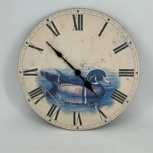 Vintage Style Wood Duck Wall Clock Rustic Wildlife Decor Roman Numerals Working