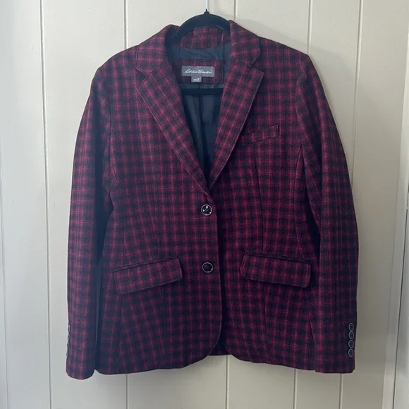Eddie Bauer Buffalo Check Wool Blend Lined Blazer Womens Size 10