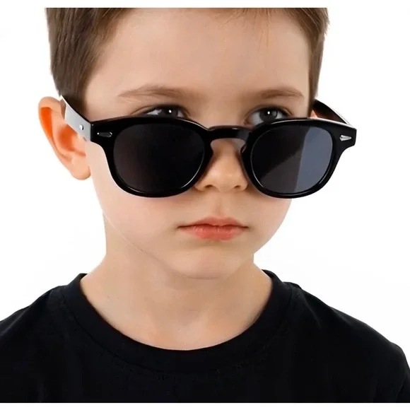 Kids Black Round Sunglasses UV400 Protection TR90‎ Frame Boys Girls Party Shades