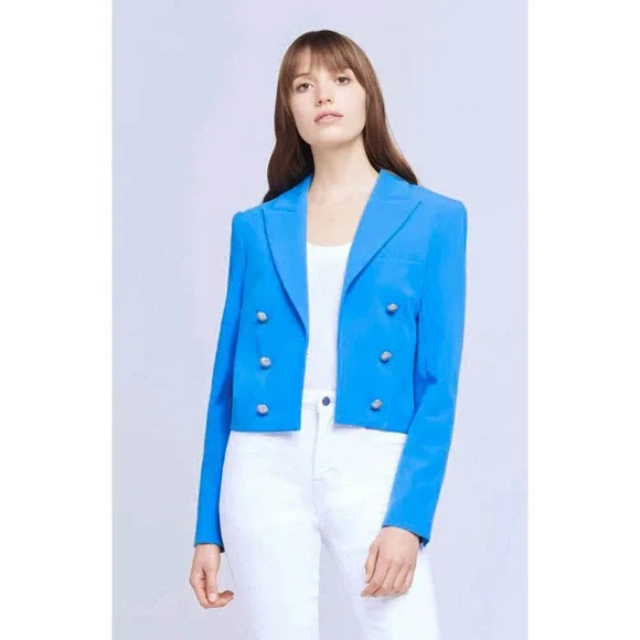 L'Agence Inez Crop Blazer Campanula Cobalt Blue Size 4