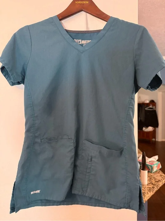 Matching Set of Grey's Anatomy ACTIVE Teal V-Neck Scrub Top S and Pants XS