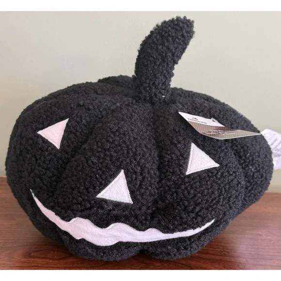Plush Jack-o'-Lantern Decorative Pillow. Black and White, 12