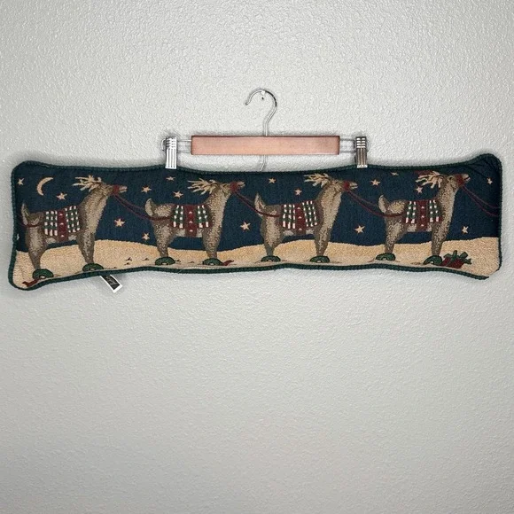 VTG Christmas Reindeer Tapestry Lumbar Pillow 29x8 Cabin Lodge Holiday Decor‎
