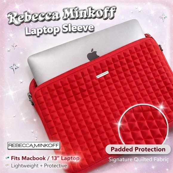 Rebecca Minkoff Red Quilted Laptop Sleeve Padded Designer Tech Case