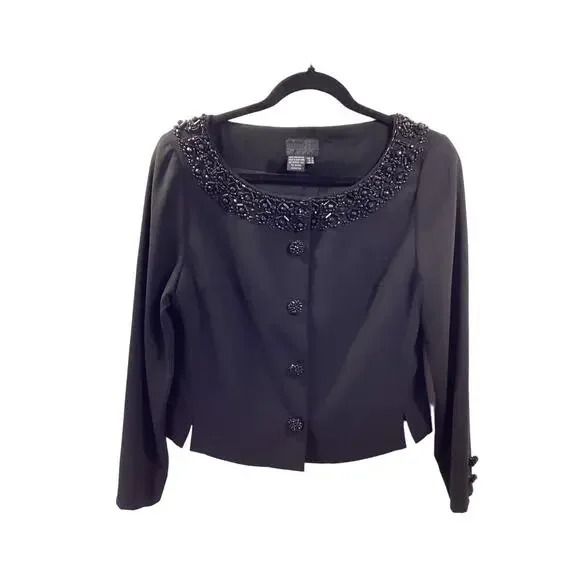 Anna Sui Vintage Black Beaded Formal Evening Princess Cocktail Jacket Y2K M 8
