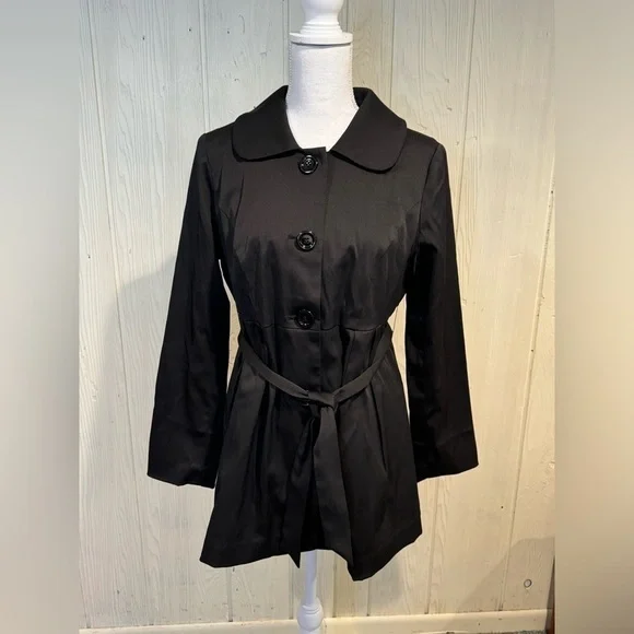 Cynthia Rowley Black Button Down Rain Coat, Size Small