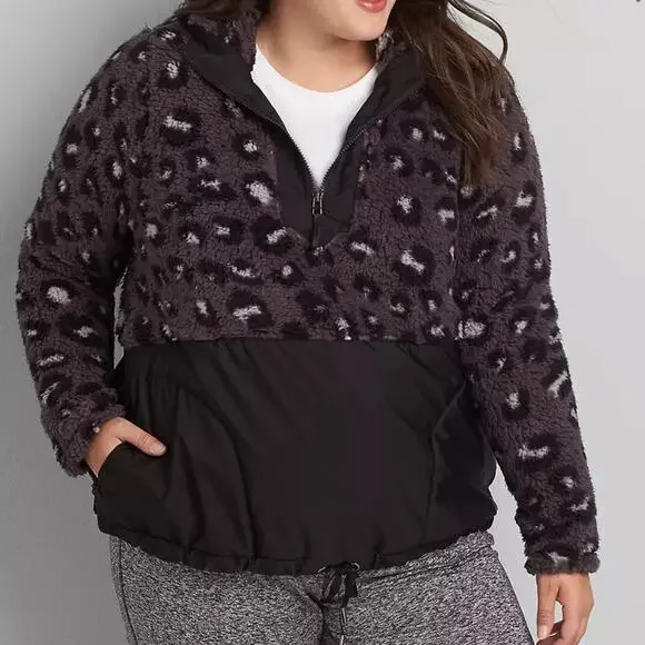 Lane Bryant LIVI Sherpa Half Zip Pullover Jacket Sweater