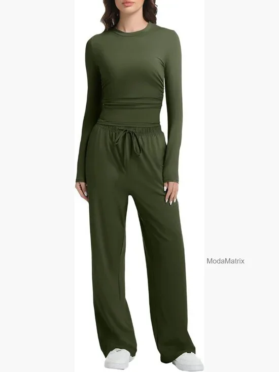 2 Piece Lounge Sets for Women Long Sleeve Wide Leg Tracksuits Matching
