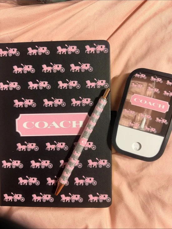 Black & Pink journal Set with matching Pen and sanitizer spray bottle