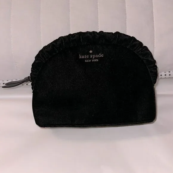kate spade Black Velvet Ruffle Gold Tone Briar Lane Cosmetic Bag
