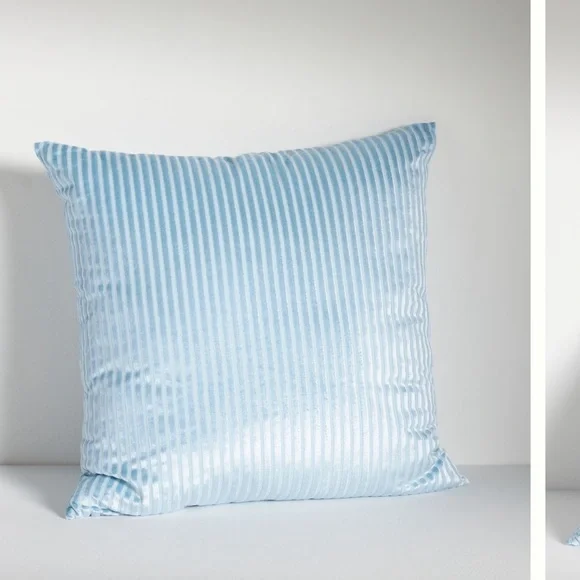 Anthropologie Ribbed Velvet Decorative Pillow Light Blue Cozy Plush – 22x22 2Set
