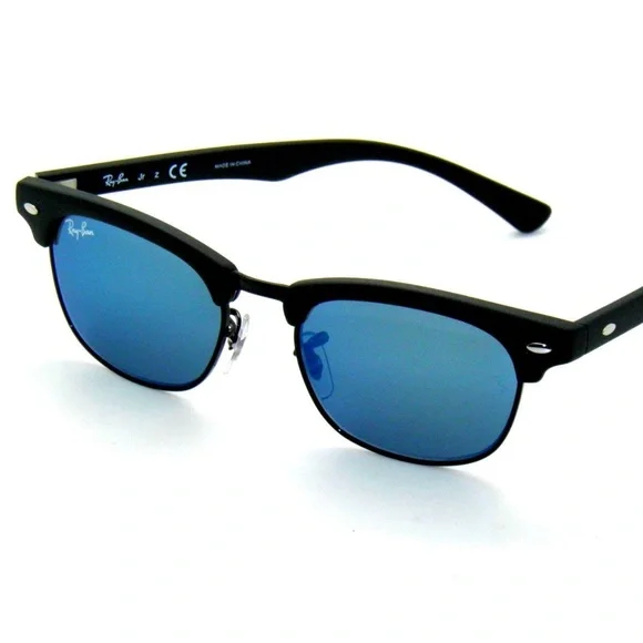 Ran Ban kids Sunglasses RJ9050S 100S55 Matte Black Blue Mirror JR 9050
