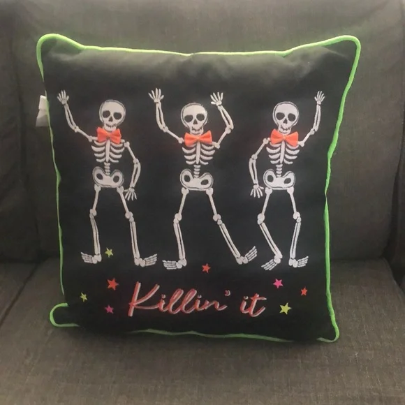 Halloween decoration,black pillow dancing skeletons.