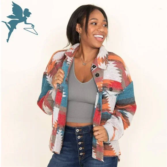 CUPSHE Oversized Aztec Trucker Jacket