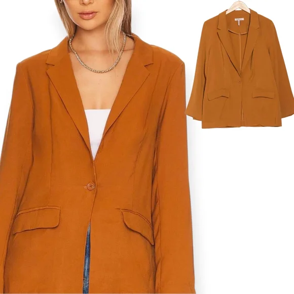 BCBGeneration Carmel Brown One Button Long Sleeve Blazer Sz XL