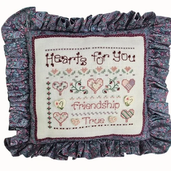 Shepherds Bush Valentine Cross Stitch COMPLETED Pillow Friendship Stitching