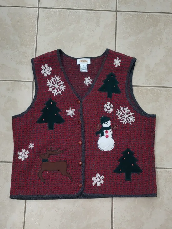 Vintage Talbots Wool Christmas Sweater Vest Women's Size L
