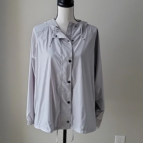 Pure Jill by J. Jill Zip Up Womens Light Jacket With Hood and Pockets Small Gray