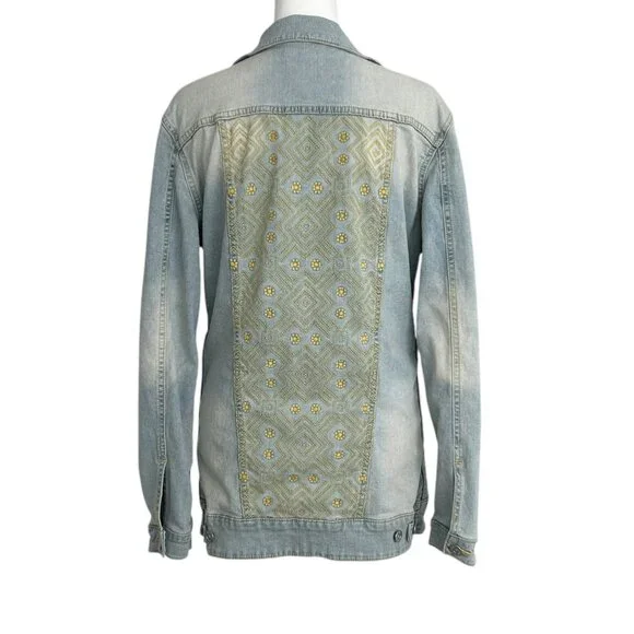 LuLaRoe Jaxon Light Wash Embroidered Denim Jacket (S)
