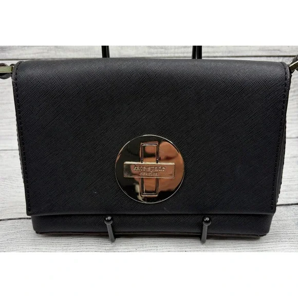 Kate Spade New York Crossbody Bag Black Leather Satchel‎ Designer Purse