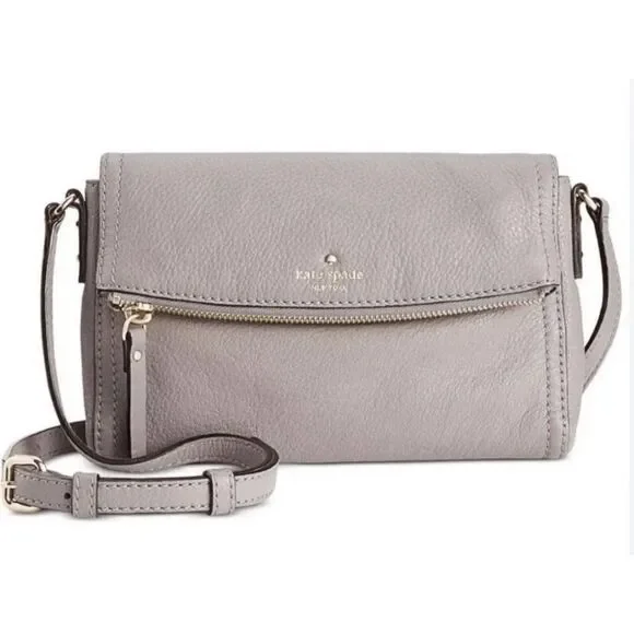 Kate Spade Cobble Hill Carson gray leather fold-over crossbody bag
