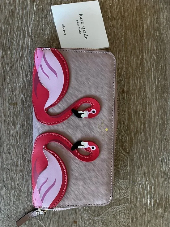Kate Spade By The Pool Flamingo Large Zip Around Wallet NWOT