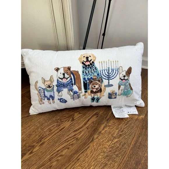 Embroidered Hanukkah‎ Dog Throw Pillow NWOT Cotton READ