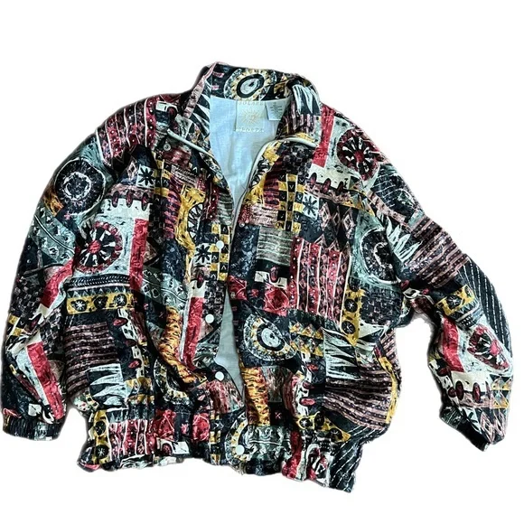 Women's Medium SOLARE SPORTA Vintage VTG 90s Sports Jacket Bohemian Style Boho