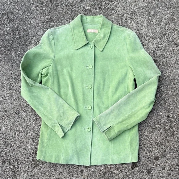 Kate Hill Green Suede Leather Jacket | Genuine Leather | Size S/M