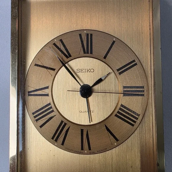 Seiko AQP102G Quartz Table Carriage Alarm Clock Roman Numeral French Case Japan