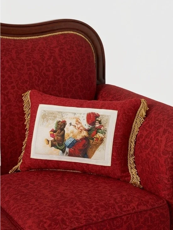 Festive Red Santa Holiday Pillow with Gold Trim