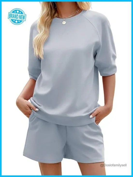 2 Piece Lounge Sets Short Sleeve Top and Shorts Loungewear Summer Matching