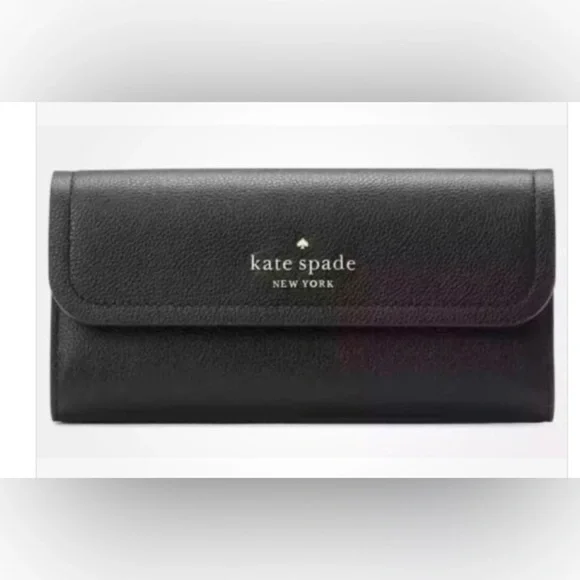 New Kate Spade Rosie Large Flap Wallet Pebble Leather Black