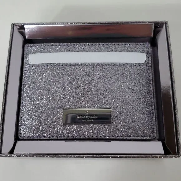 Kate Spade Kenzie Glitter Cardholder Candied Flower Silver NIB