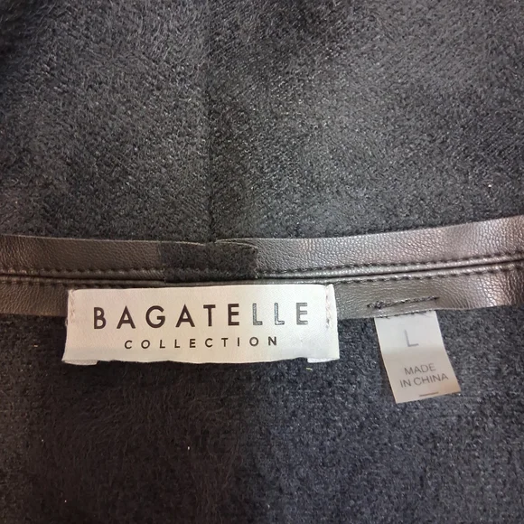 bagatelle Black Vegan Leather Draped Jacket with Textured Collar